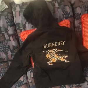 Burberry Black Zip-Up Hoodie with Embroidered Design